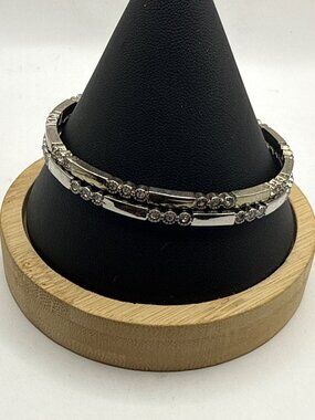 Loft Silver Rhinestone Bangle Bracelet Set Stackable Y2K Glam Metallic Chic
